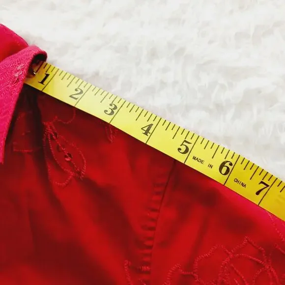 Blouse Size L Red Sequin Embroidered Short Sleeve Patriotic Americana 4th July - Picture 7 of 14